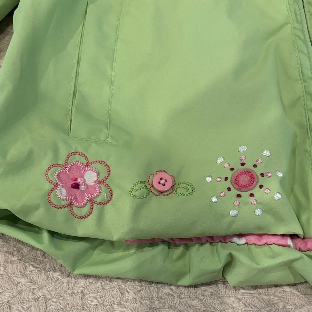 Hawke & Co Kids Lime Raincoat with Pink Polka Dot Lining - Picture 2 of 6